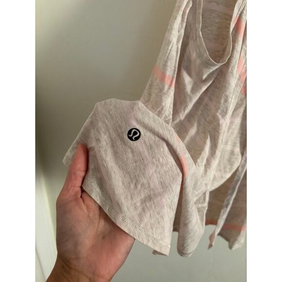 Lululemon Top Women's 4 All Tied Up Tank Pink Stripes Heathered Dune Pima Cotton - Picture 6 of 6